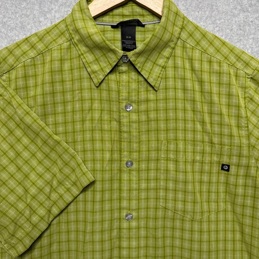 Marmot Mens Green Plaid Short Sleeve Button Down Hiking Shirt Size Medium
